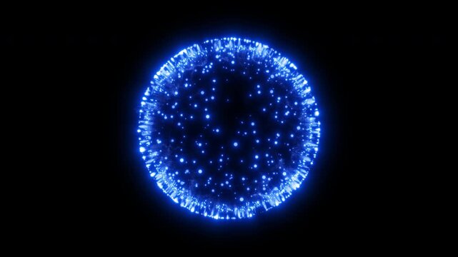 Blue Glowing Particle Sphere Shockwave Animation, MOV with Alpha Channel on Transparent Background