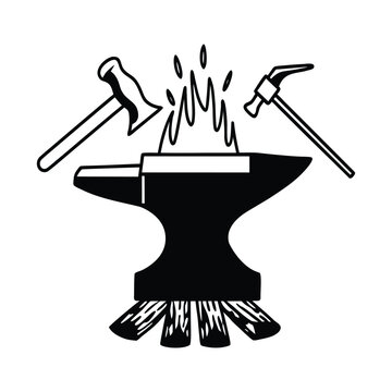 Vintage Blacksmith Anvil Badge Vector Illustration