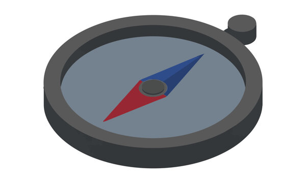 Isometric flat design compass with a charcoal casing and slate dial featuring a simple needle, isolated on white background. Direction and navigation concept