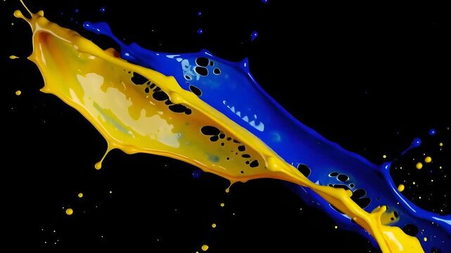 Paint Splash Sheet Diagonal Burst Yellow Blue Landscape Stock Footage