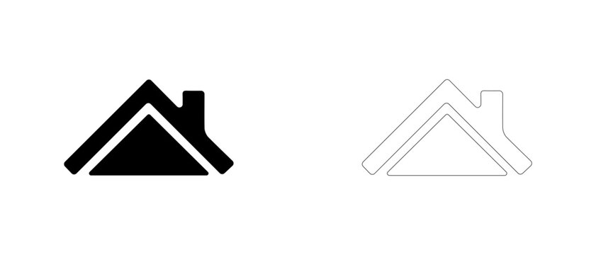 Gable house roof with chimney vector icon filled and outline, roofing service and house shelter symbol.