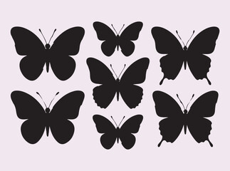 Obraz premium Butterfly silhouette assortment black insect shapes for spring garden nature decorative invitations.