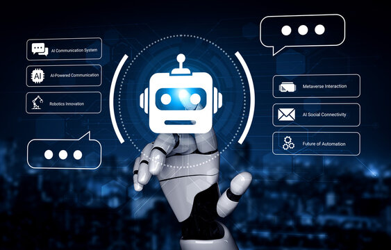 A robotic hand interacts with a digital communication interface, symbolizing advancements in AI, user engagement, and the future of technology in automation and interaction. Nascent