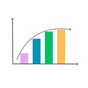 Colorful bar chart with upward growth trend line, business success infographic, flat financial progress bar graph vector