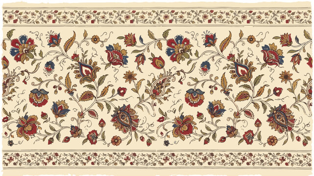 Intricate floral booti border with traditional botanical motifs and timeless South Asian elegance.