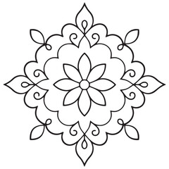 Obraz premium Decorative Floral Mandala with Lotus and Diya Flame Indian Ornamental Line Art Vector