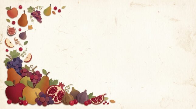 Thanksgiving Fruit Border 3D Textured Paper Background with Copy Space for Stationery Design and Autumn Seasonal Event Invitation