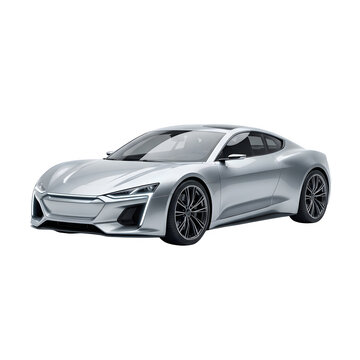 Modern silver sports car coupe isolated on transparent background