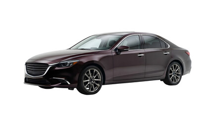 Naklejka premium Modern luxury dark maroon sedan car isolated on transparent background