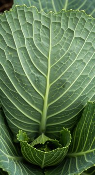 Intricate Veins Of A Vibrant Green Cabbage Leaf Detailed Macro View