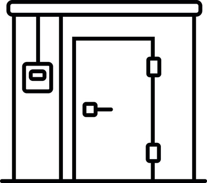 Cold room door line icon for refrigerated storage facilities, freezer rooms, cold chain warehouses and industrial cooling areas