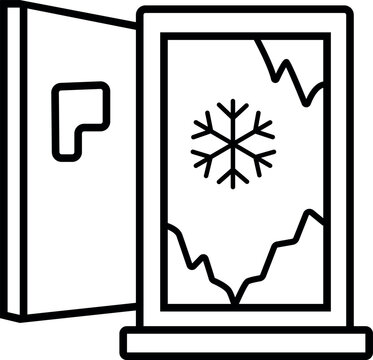 Frozen window line icon with snowflake and crack detail for cold damage, freezing temperature and winter storage warning design