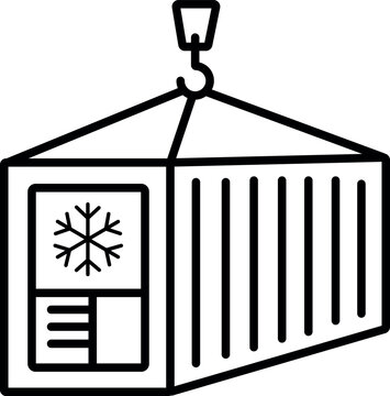 Refrigerated shipping container line icon for cold chain transport, frozen cargo, temperature controlled logistics and industrial delivery
