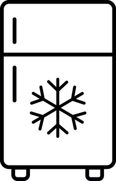 Freezer appliance line icon with snowflake symbol for frozen food storage, cold chain logistics and refrigeration design