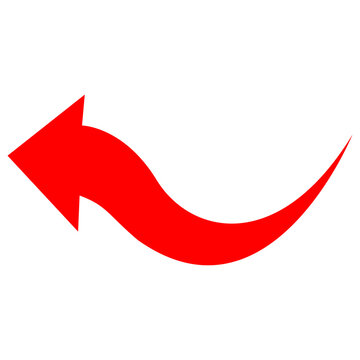 Red curved arrow pointing left, sweeping direction pointer and flow symbol
