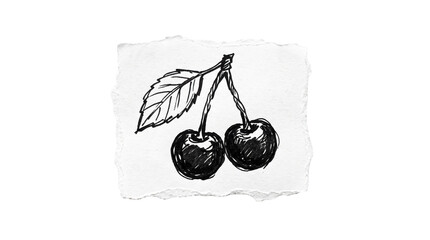 Hand-drawn twin cherries fruit marker sketch on paper scrap, fresh sweet berry food concept © Karl