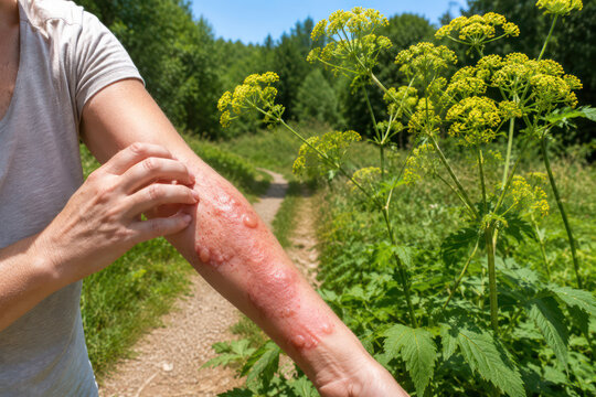 Wild Parsnip Burn and Phytophotodermatitis on Arm After Plant Exposure