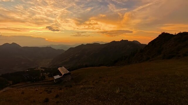 4K Timelapse alpine summer video with moving clouds near sunset or sundowner at Mount Fulseck, Dorfgastein, Gasteinertal valley, Sankt Johann im Pongau, Austria