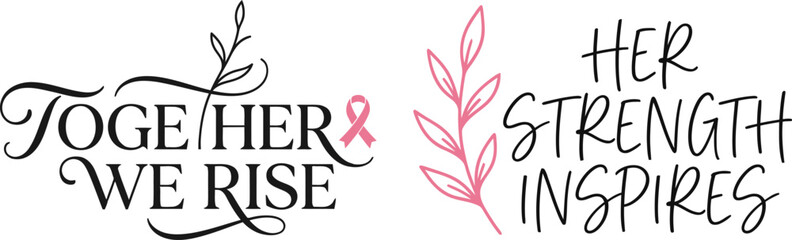 Fototapeta premium Inspirational lettering designs for breast cancer awarness day featuring pink ribbons and empowering quotes for social media