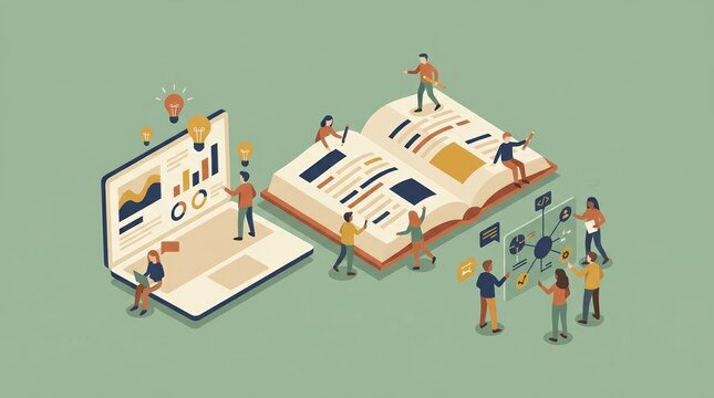 Modern education concepts showing the integration of in-person learning and online digital resources.