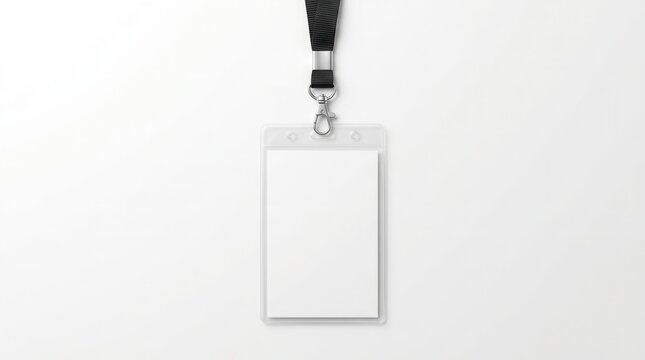 Corporate event identification access security concept featuring an empty vertical badge mockup and black lanyard