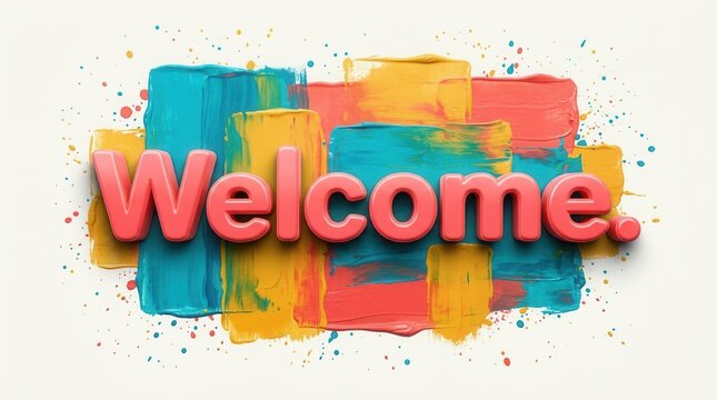 Abstract painted rectangles background with a bright colorful welcome message, ready for print, web, and design.