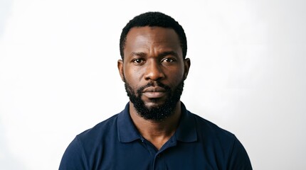 Obraz premium Serious Black Man With Beard Looking Directly At Camera.