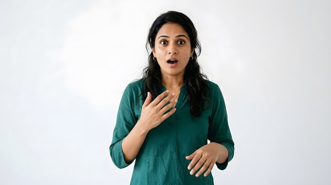 Young Woman Expressing Shock and Surprise with Wide Eyes and Open Mouth.
