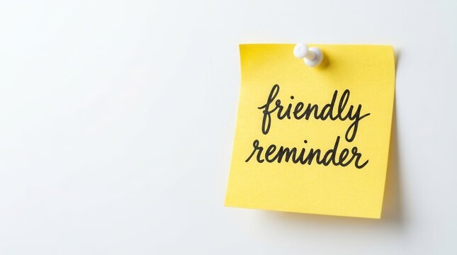 A yellow sticky note pinned on a white wall with a friendly reminder message for quick notes and communication.