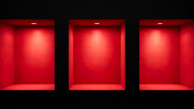 Abstract Red Light Frames Emerging on Black Background
