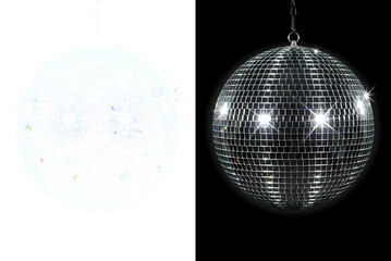 Obraz premium Mirrored Disco Ball Effect Overlay Isolated on Black Background