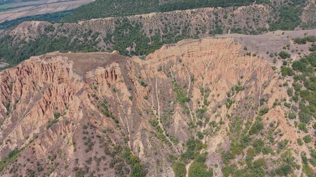 Aerial view of sand cliffs and ridges at the Stob Pyramids