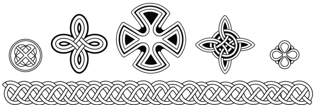 Celtic Borders and Headers, Medieval Knotwork Frames, Interlaced Ornaments, Traditional Decorative Borders, and Vintage Line Elements