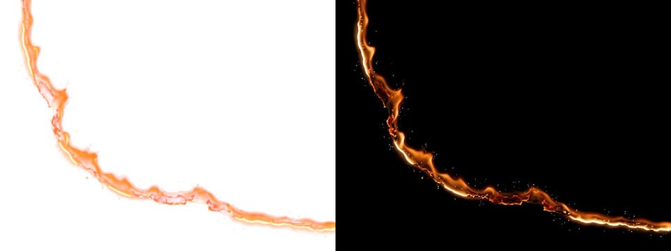 Burning paper edge fire line with glowing embers on black background