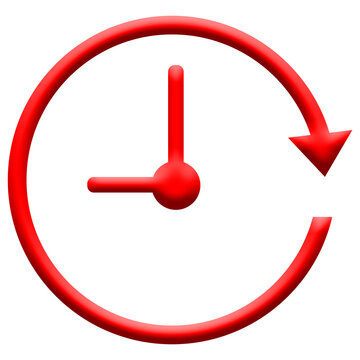 Red clock with circular arrow, time management and history concept icon
