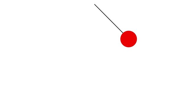Minimalist red circle pendulum swinging motion on clean white background, physics oscillation