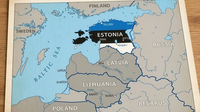Estonia Map With Flag Highlighted And Surrounding Countries