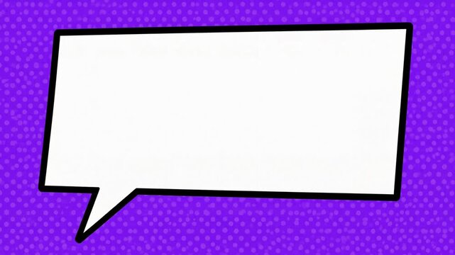 Empty comic speech bubble over purple pop art halftone background, text copy space concept
