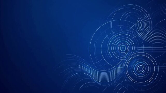 Abstract digital circular lines and wave grid over blue background, big data tech concept