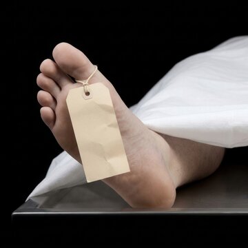 Sole Identifier Forensic Evidence Close Up Tag Attached To A Deceased Human Foot