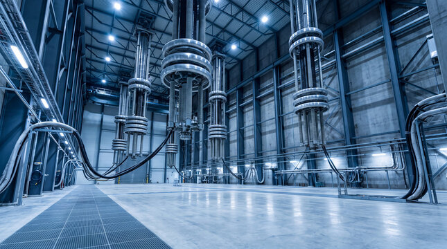 Converter valve hall of a high voltage direct current substation with suspended thyristor valve towers