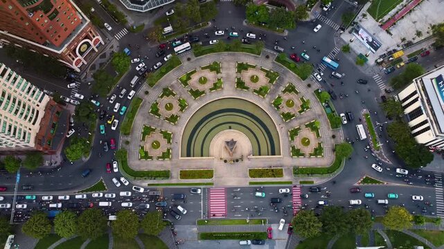 Top-Down Aerial View of Me Linh Square Roundabout and Tran Hung Dao Statue in District 1 Saigon Vietnam (4K Drone Shot)