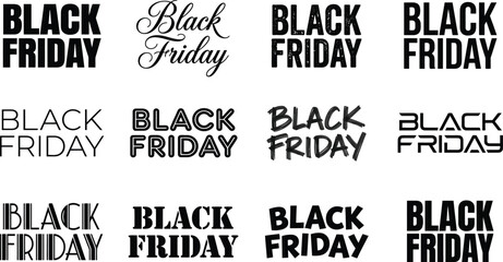 Obraz premium Collection of diverse black friday sale typography designs in various distressed and modern styles