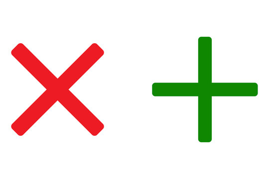 Red cross mark and green plus sign icons representing right and wrong or true and false choices