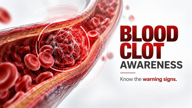 Medical 3D Illustration of Blood Clot in Artery: Thrombosis Awareness and Warning Signs Educational Graphic