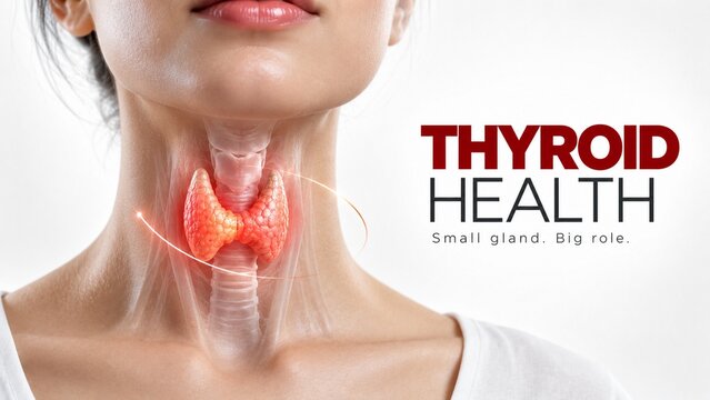 Thyroid Health Awareness Concept with Medical Illustration of Endocrine Gland on Woman's Neck