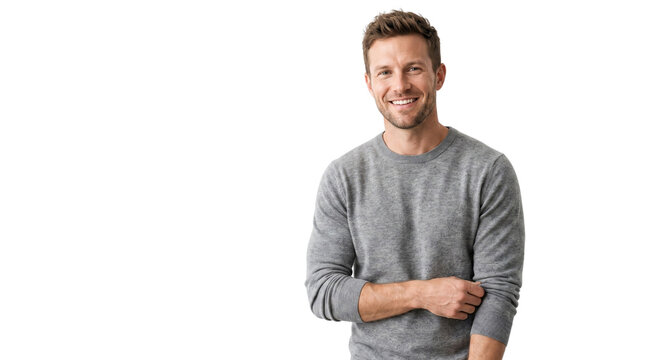 Smiling handsome man in casual grey sweater