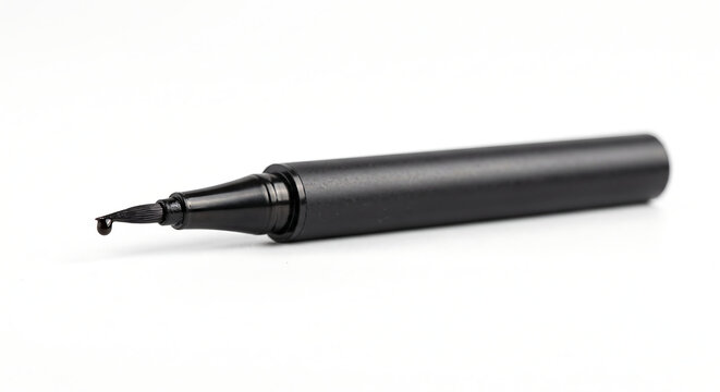 Black Pen on White Background: A sleek, black pen with a fine tip lies ready for use, its design minimalist and functional.