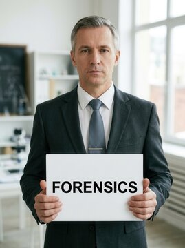 Professional Forensic Investigator Holds Sign With \