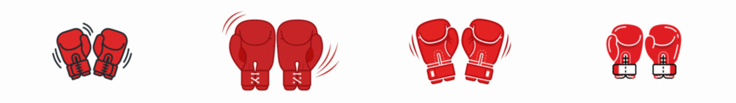 Red Boxing Gloves Vector Icons Set for Combat Sports Fitness Training and Martial Arts Equipment